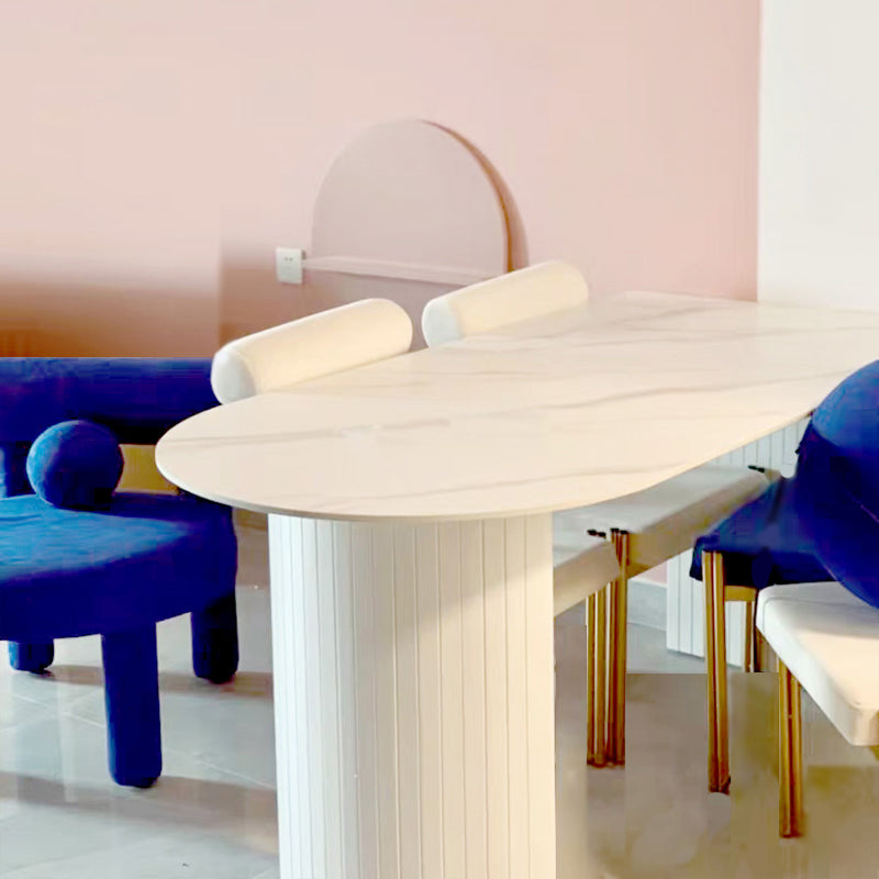 Contemporary Sintered Stone Irregular Shape Dining Table Standard White Dining Table for Kitchen Clearhalo ' dining_table' 'Dining Tables & Seating' 'Dining Tables' 'furn' 'furn_dining_table' 'Furniture' 'furniture_dining_table' 'Kitchen & Dining Furniture' 'kitchen&dining_furn' 'kitchen' 'kitchen_dining_table' 3723537