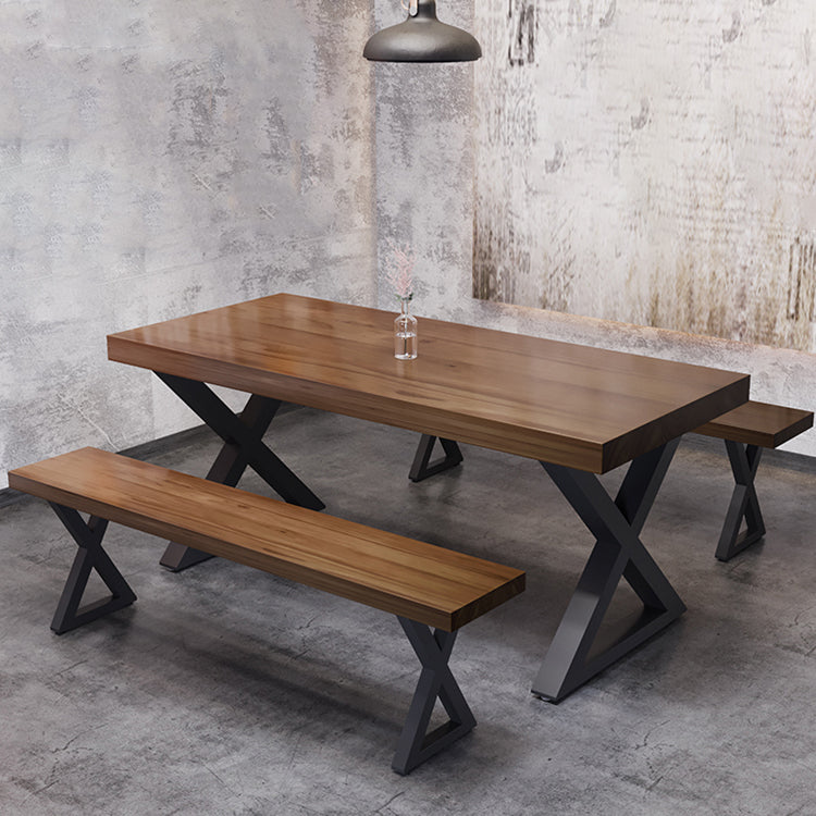 Industrial Style Solid Wood Dining Table Brown Rectangle Table with Metal Base for Dinning Room Clearhalo ' dining_table' 'Dining Tables & Seating' 'Dining Tables' 'furn' 'furn_dining_table' 'Furniture' 'furniture_dining_table' 'Kitchen & Dining Furniture' 'kitchen&dining_furn' 'kitchen' 'kitchen_dining_table' 3723557