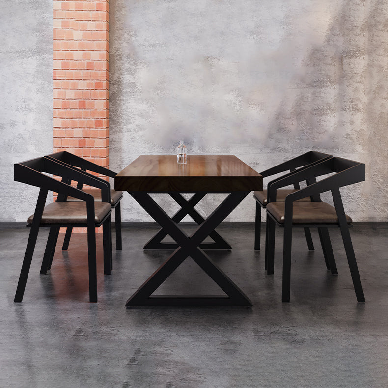 Industrial Style Solid Wood Dining Table Brown Rectangle Table with Metal Base for Dinning Room Clearhalo ' dining_table' 'Dining Tables & Seating' 'Dining Tables' 'furn' 'furn_dining_table' 'Furniture' 'furniture_dining_table' 'Kitchen & Dining Furniture' 'kitchen&dining_furn' 'kitchen' 'kitchen_dining_table' 3723558