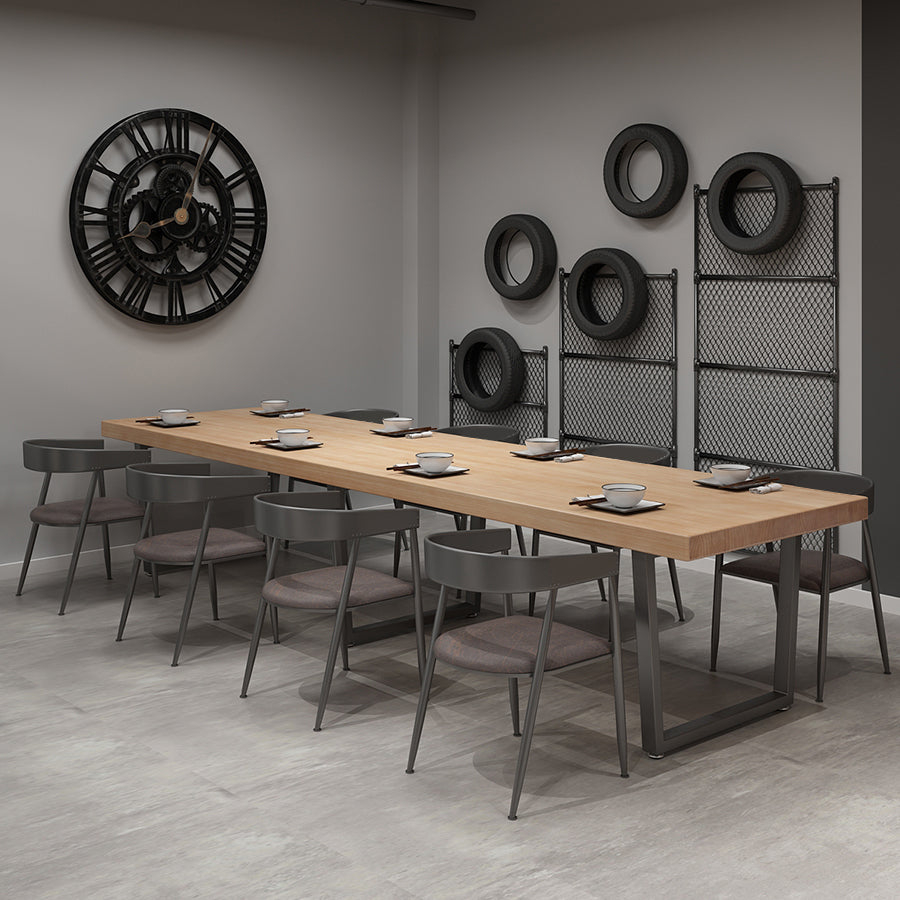 Industrial Style Solid Wood Dining Table Brown Rectangle Table with Sled Base for Dinning Room Clearhalo ' dining_table' 'Dining Tables & Seating' 'Dining Tables' 'furn' 'furn_dining_table' 'Furniture' 'furniture_dining_table' 'Kitchen & Dining Furniture' 'kitchen&dining_furn' 'kitchen' 'kitchen_dining_table' 3723604