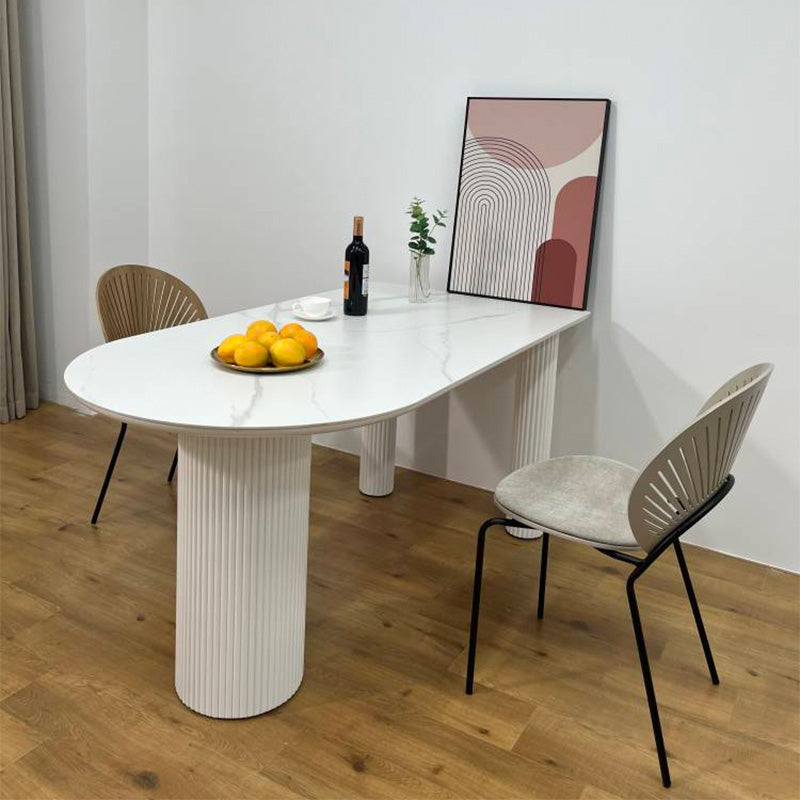 Free Form Three-Color Dining Table Sintered Stone Table Contemporary with Double Pedestal Clearhalo ' dining_table' 'Dining Tables & Seating' 'Dining Tables' 'furn' 'furn_dining_table' 'Furniture' 'furniture_dining_table' 'Kitchen & Dining Furniture' 'kitchen&dining_furn' 'kitchen' 'kitchen_dining_table' 3723628