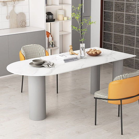 Free Form Three-Color Dining Table Sintered Stone Table Contemporary with Double Pedestal
