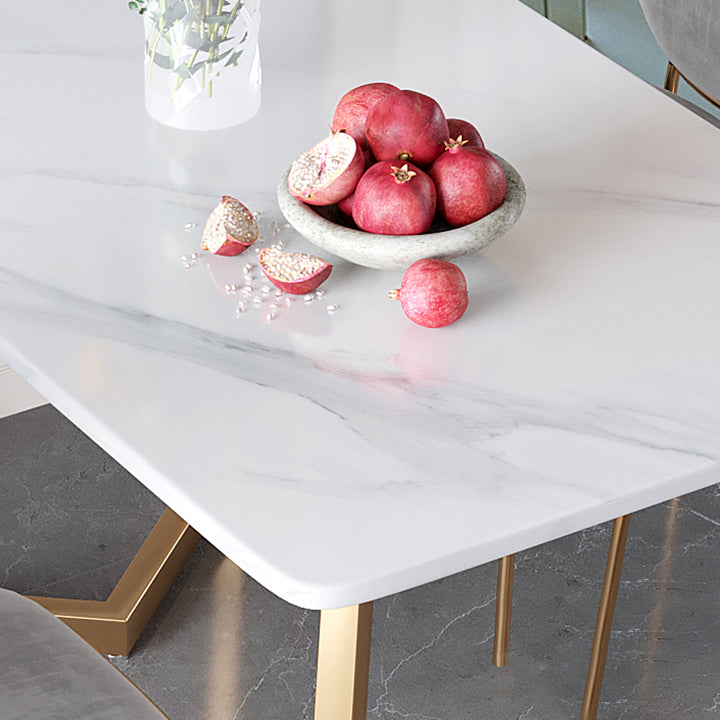 Minimalist Rectangle Shape White Dining Table Sintered Stone Standard Dining Table for Kitchen Clearhalo ' dining_table' 'Dining Tables & Seating' 'Dining Tables' 'furn' 'furn_dining_table' 'Furniture' 'furniture_dining_table' 'Kitchen & Dining Furniture' 'kitchen&dining_furn' 'kitchen' 'kitchen_dining_table' 3723642