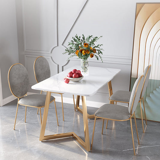 Minimalist Rectangle Shape White Dining Table Sintered Stone Standard Dining Table for Kitchen