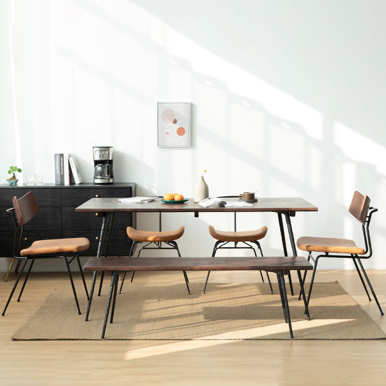 Industrial Style Oak Solid Wood Dining Table Brown Rectangle Table with Metal Base for Home Use Clearhalo ' dining_table' 'Dining Tables & Seating' 'Dining Tables' 'furn' 'furn_dining_table' 'Furniture' 'furniture_dining_table' 'Kitchen & Dining Furniture' 'kitchen&dining_furn' 'kitchen' 'kitchen_dining_table' 3723663