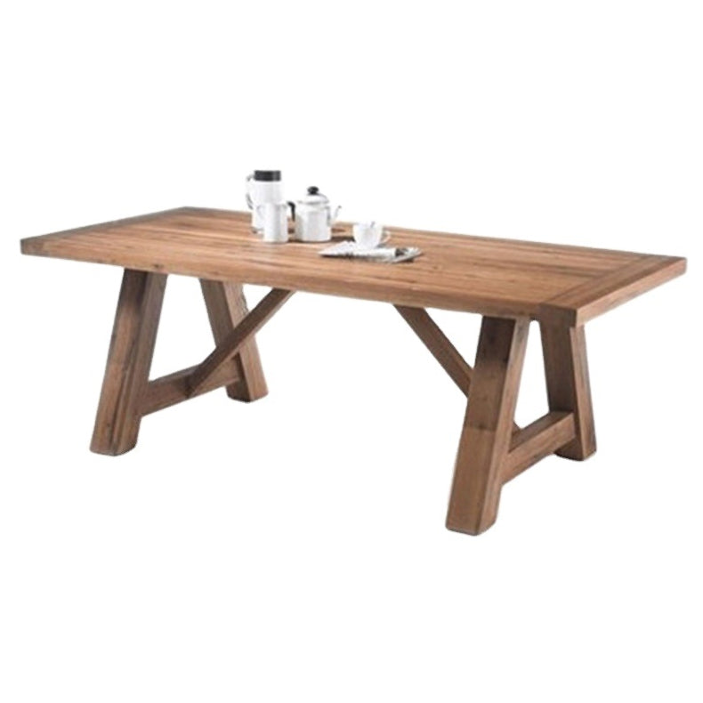 Modern Pine Solid Wood Table Rectangle Dining Table in Nature with Double Pedestal Without Chairs Clearhalo ' dining_table' 'Dining Tables & Seating' 'Dining Tables' 'furn' 'furn_dining_table' 'Furniture' 'furniture_dining_table' 'Kitchen & Dining Furniture' 'kitchen&dining_furn' 'kitchen' 'kitchen_dining_table' 3723671
