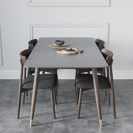 Modern Sintered Stone Top Kitchen Dining Table Rectangle Gray Dining Table with 4 Legs Base