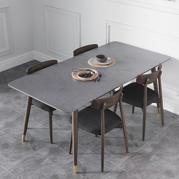Modern Sintered Stone Top Kitchen Dining Table Rectangle Gray Dining Table with 4 Legs Base Clearhalo ' dining_table' 'Dining Tables & Seating' 'Dining Tables' 'furn' 'furn_dining_table' 'Furniture' 'furniture_dining_table' 'Kitchen & Dining Furniture' 'kitchen&dining_furn' 'kitchen' 'kitchen_dining_table' 3723687