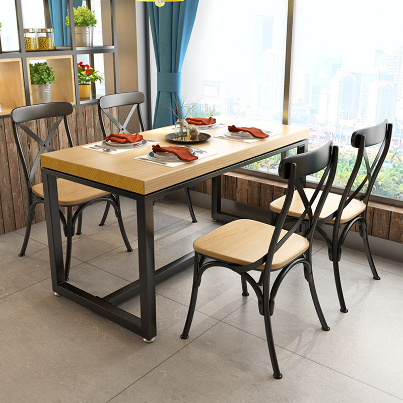 Industrial Style Solid Wood Dining Table Brown Rectangle Table with Black Frame for Dinning Room Clearhalo ' dining_table' 'Dining Tables & Seating' 'Dining Tables' 'furn' 'furn_dining_table' 'Furniture' 'furniture_dining_table' 'Kitchen & Dining Furniture' 'kitchen&dining_furn' 'kitchen' 'kitchen_dining_table' 3723733