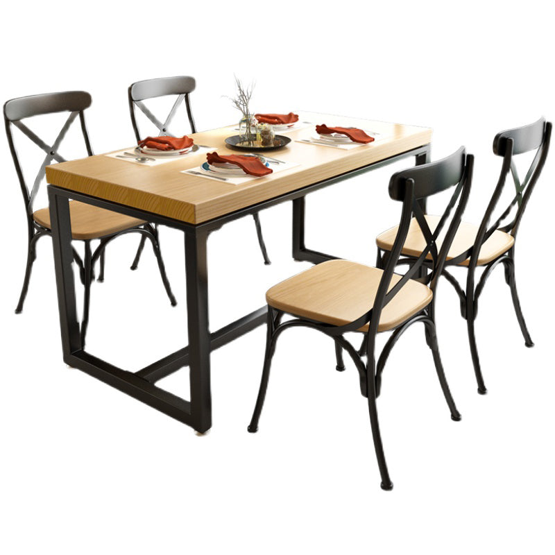 Industrial Style Solid Wood Dining Table Brown Rectangle Table with Black Frame for Dinning Room Clearhalo ' dining_table' 'Dining Tables & Seating' 'Dining Tables' 'furn' 'furn_dining_table' 'Furniture' 'furniture_dining_table' 'Kitchen & Dining Furniture' 'kitchen&dining_furn' 'kitchen' 'kitchen_dining_table' 3723737