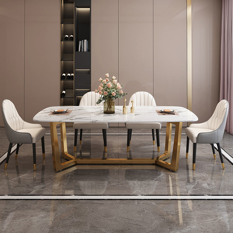 Luxury Style Home Sintered Stone Dining Table Rectangular Shape Table with Trestle Base Clearhalo ' dining_table' 'Dining Tables & Seating' 'Dining Tables' 'furn' 'furn_dining_table' 'Furniture' 'furniture_dining_table' 'Kitchen & Dining Furniture' 'kitchen&dining_furn' 'kitchen' 'kitchen_dining_table' 3723769
