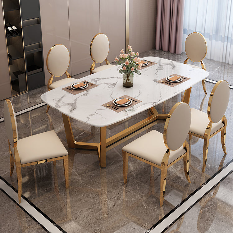 Luxury Style Home Sintered Stone Dining Table Rectangular Shape Table with Trestle Base Clearhalo ' dining_table' 'Dining Tables & Seating' 'Dining Tables' 'furn' 'furn_dining_table' 'Furniture' 'furniture_dining_table' 'Kitchen & Dining Furniture' 'kitchen&dining_furn' 'kitchen' 'kitchen_dining_table' 3723770