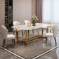 Luxury Style Home Sintered Stone Dining Table Rectangular Shape Table with Trestle Base Clearhalo ' dining_table' 'Dining Tables & Seating' 'Dining Tables' 'furn' 'furn_dining_table' 'Furniture' 'furniture_dining_table' 'Kitchen & Dining Furniture' 'kitchen&dining_furn' 'kitchen' 'kitchen_dining_table' 3723771