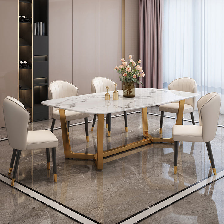 Luxury Style Home Sintered Stone Dining Table Rectangular Shape Table with Trestle Base Clearhalo ' dining_table' 'Dining Tables & Seating' 'Dining Tables' 'furn' 'furn_dining_table' 'Furniture' 'furniture_dining_table' 'Kitchen & Dining Furniture' 'kitchen&dining_furn' 'kitchen' 'kitchen_dining_table' 3723771