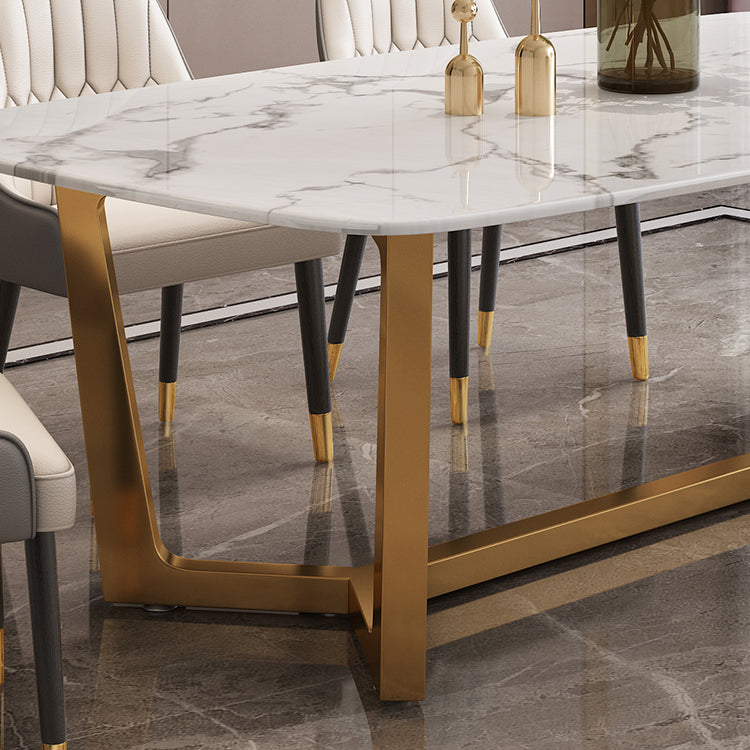 Luxury Style Home Sintered Stone Dining Table Rectangular Shape Table with Trestle Base Clearhalo ' dining_table' 'Dining Tables & Seating' 'Dining Tables' 'furn' 'furn_dining_table' 'Furniture' 'furniture_dining_table' 'Kitchen & Dining Furniture' 'kitchen&dining_furn' 'kitchen' 'kitchen_dining_table' 3723777