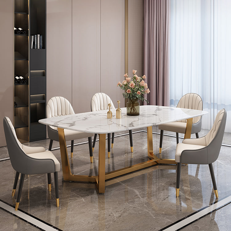Luxury Style Home Sintered Stone Dining Table Rectangular Shape Table with Trestle Base Clearhalo ' dining_table' 'Dining Tables & Seating' 'Dining Tables' 'furn' 'furn_dining_table' 'Furniture' 'furniture_dining_table' 'Kitchen & Dining Furniture' 'kitchen&dining_furn' 'kitchen' 'kitchen_dining_table' 3723781