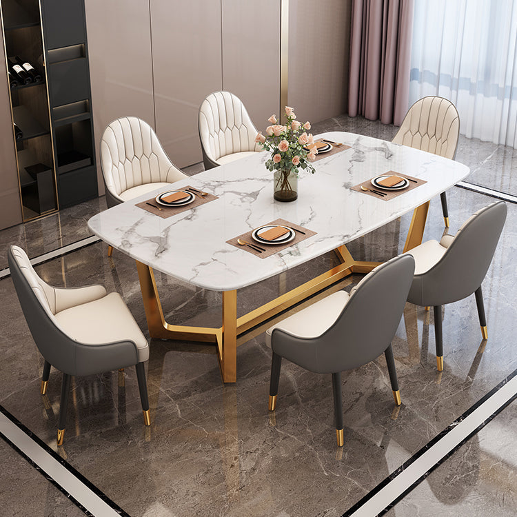 Luxury Style Home Sintered Stone Dining Table Rectangular Shape Table with Trestle Base Clearhalo ' dining_table' 'Dining Tables & Seating' 'Dining Tables' 'furn' 'furn_dining_table' 'Furniture' 'furniture_dining_table' 'Kitchen & Dining Furniture' 'kitchen&dining_furn' 'kitchen' 'kitchen_dining_table' 3723783