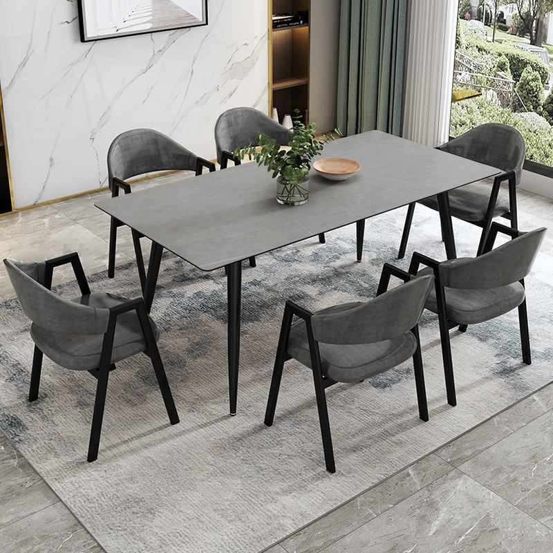 Contemporary Style Sintered Stone Rectangle Dining Table 4 Legs Table for Home Clearhalo ' dining_table' 'Dining Tables & Seating' 'Dining Tables' 'furn' 'furn_dining_table' 'Furniture' 'furniture_dining_table' 'Kitchen & Dining Furniture' 'kitchen&dining_furn' 'kitchen' 'kitchen_dining_table' 3723838