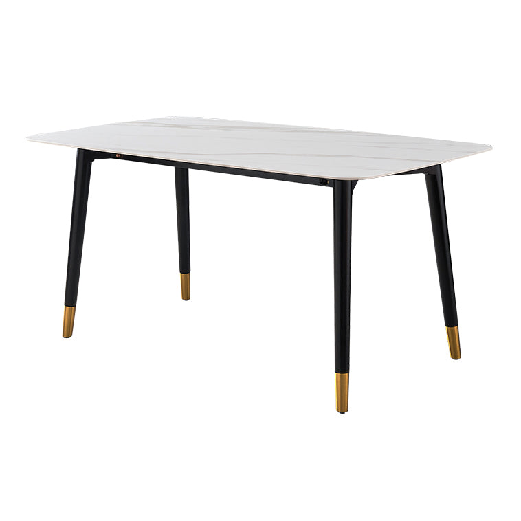 Simplicity Style Home Sintered Stone Dining Table Rectangular Shape Table with 4 Legs Base White Without Chairs Clearhalo ' dining_table' 'Dining Tables & Seating' 'Dining Tables' 'furn' 'furn_dining_table' 'Furniture' 'furniture_dining_table' 'Kitchen & Dining Furniture' 'kitchen&dining_furn' 'kitchen' 'kitchen_dining_table' 3723848