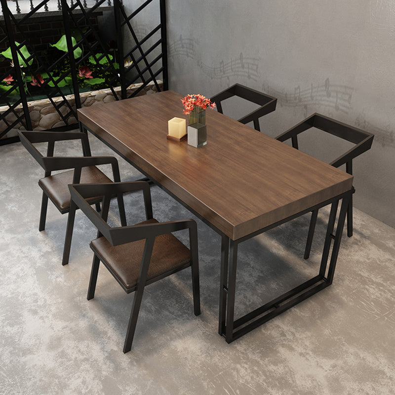 Industrial Style Solid Wood Dinner Table Brown Rectangle Table with Sled Base for Dinning Room Clearhalo ' dining_table' 'Dining Tables & Seating' 'Dining Tables' 'furn' 'furn_dining_table' 'Furniture' 'furniture_dining_table' 'Kitchen & Dining Furniture' 'kitchen&dining_furn' 'kitchen' 'kitchen_dining_table' 3723884