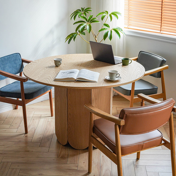 Oak Wood Round Dining Table Kitchen Table in Nature with Wooden Pedestal Clearhalo ' dining_table' 'Dining Tables & Seating' 'Dining Tables' 'furn' 'furn_dining_table' 'Furniture' 'furniture_dining_table' 'Kitchen & Dining Furniture' 'kitchen&dining_furn' 'kitchen' 'kitchen_dining_table' 3723898
