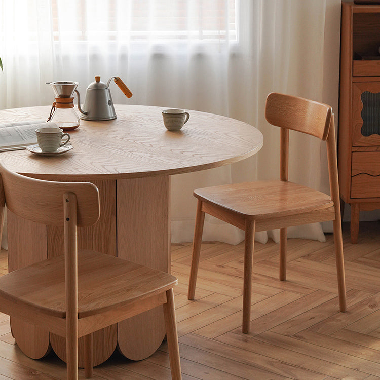 Oak Wood Round Dining Table Kitchen Table in Nature with Wooden Pedestal Clearhalo ' dining_table' 'Dining Tables & Seating' 'Dining Tables' 'furn' 'furn_dining_table' 'Furniture' 'furniture_dining_table' 'Kitchen & Dining Furniture' 'kitchen&dining_furn' 'kitchen' 'kitchen_dining_table' 3723903