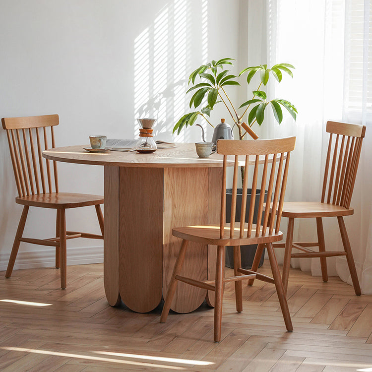 Oak Wood Round Dining Table Kitchen Table in Nature with Wooden Pedestal Clearhalo ' dining_table' 'Dining Tables & Seating' 'Dining Tables' 'furn' 'furn_dining_table' 'Furniture' 'furniture_dining_table' 'Kitchen & Dining Furniture' 'kitchen&dining_furn' 'kitchen' 'kitchen_dining_table' 3723904
