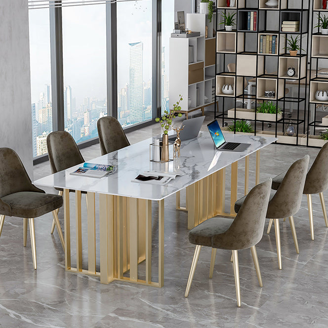 Rectangle Luxury Dining Table White Tone Fixed Table with Sintered Stone Clearhalo ' dining_table' 'Dining Tables & Seating' 'Dining Tables' 'furn' 'furn_dining_table' 'Furniture' 'furniture_dining_table' 'Kitchen & Dining Furniture' 'kitchen&dining_furn' 'kitchen' 'kitchen_dining_table' 3723909