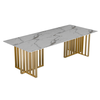 Rectangle Luxury Dining Table White Tone Fixed Table with Sintered Stone Without Chairs Clearhalo ' dining_table' 'Dining Tables & Seating' 'Dining Tables' 'furn' 'furn_dining_table' 'Furniture' 'furniture_dining_table' 'Kitchen & Dining Furniture' 'kitchen&dining_furn' 'kitchen' 'kitchen_dining_table' 3723910