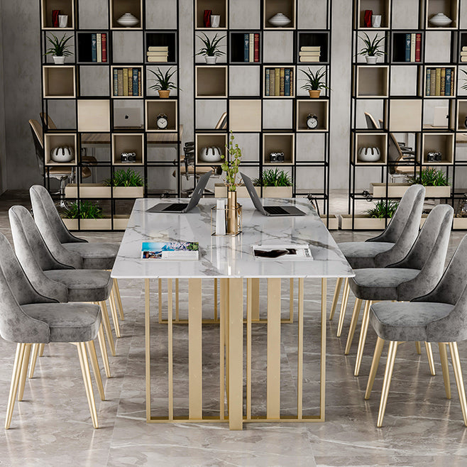 Rectangle Luxury Dining Table White Tone Fixed Table with Sintered Stone Clearhalo ' dining_table' 'Dining Tables & Seating' 'Dining Tables' 'furn' 'furn_dining_table' 'Furniture' 'furniture_dining_table' 'Kitchen & Dining Furniture' 'kitchen&dining_furn' 'kitchen' 'kitchen_dining_table' 3723917