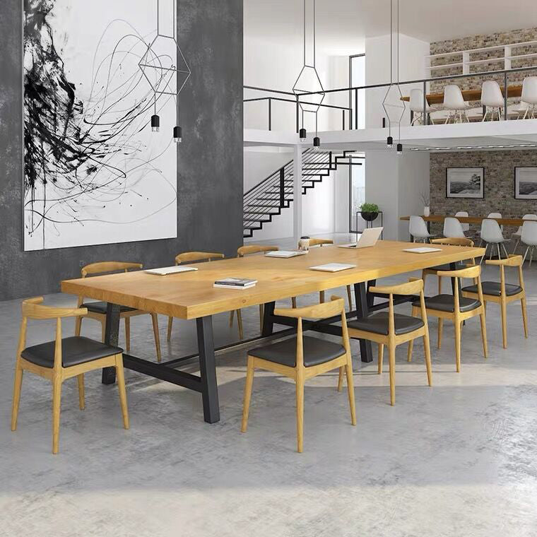 Rectangle Wood Color Dining Table Solid Wood Table Industrial with Trestle Base Clearhalo ' dining_table' 'Dining Tables & Seating' 'Dining Tables' 'furn' 'furn_dining_table' 'Furniture' 'furniture_dining_table' 'Kitchen & Dining Furniture' 'kitchen&dining_furn' 'kitchen' 'kitchen_dining_table' 3723964