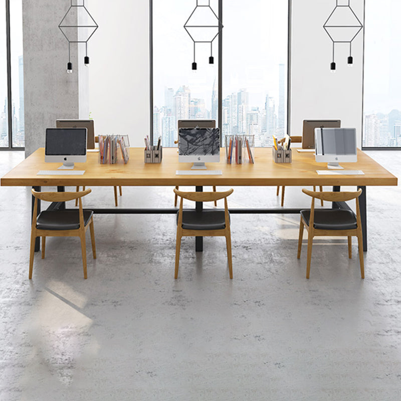 Rectangle Wood Color Dining Table Solid Wood Table Industrial with Trestle Base Clearhalo ' dining_table' 'Dining Tables & Seating' 'Dining Tables' 'furn' 'furn_dining_table' 'Furniture' 'furniture_dining_table' 'Kitchen & Dining Furniture' 'kitchen&dining_furn' 'kitchen' 'kitchen_dining_table' 3723967
