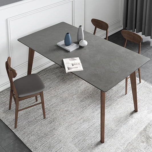 Contemporary Gray Sintered Stone Dining Table Rectangle Shape Standard Dining Table for Kitchen