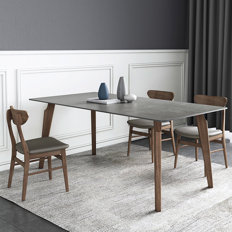 Contemporary Gray Sintered Stone Dining Table Rectangle Shape Standard Dining Table for Kitchen Clearhalo ' dining_table' 'Dining Tables & Seating' 'Dining Tables' 'furn' 'furn_dining_table' 'Furniture' 'furniture_dining_table' 'Kitchen & Dining Furniture' 'kitchen&dining_furn' 'kitchen' 'kitchen_dining_table' 3723984