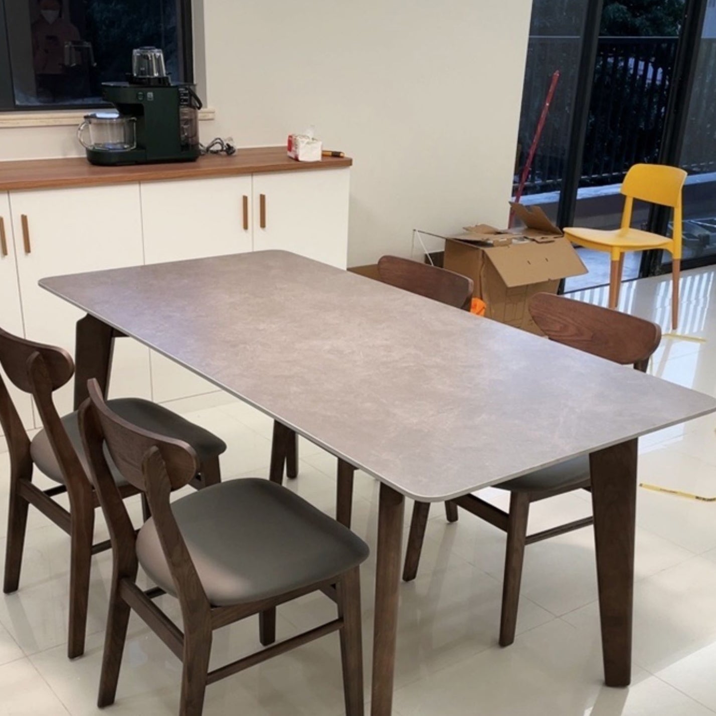 Contemporary Gray Sintered Stone Dining Table Rectangle Shape Standard Dining Table for Kitchen Clearhalo ' dining_table' 'Dining Tables & Seating' 'Dining Tables' 'furn' 'furn_dining_table' 'Furniture' 'furniture_dining_table' 'Kitchen & Dining Furniture' 'kitchen&dining_furn' 'kitchen' 'kitchen_dining_table' 3723985