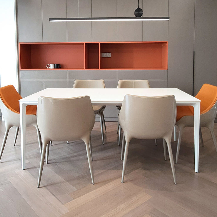 Modern White Sintered Stone Dining Table Rectangle Shape Standard Dining Table for Kitchen Clearhalo ' dining_table' 'Dining Tables & Seating' 'Dining Tables' 'Furniture' 'furniture_dining_table' 'Kitchen & Dining Furniture' 'kitchen&dining_furn' 'kitchen' 'kitchen_dining_table' 3724007