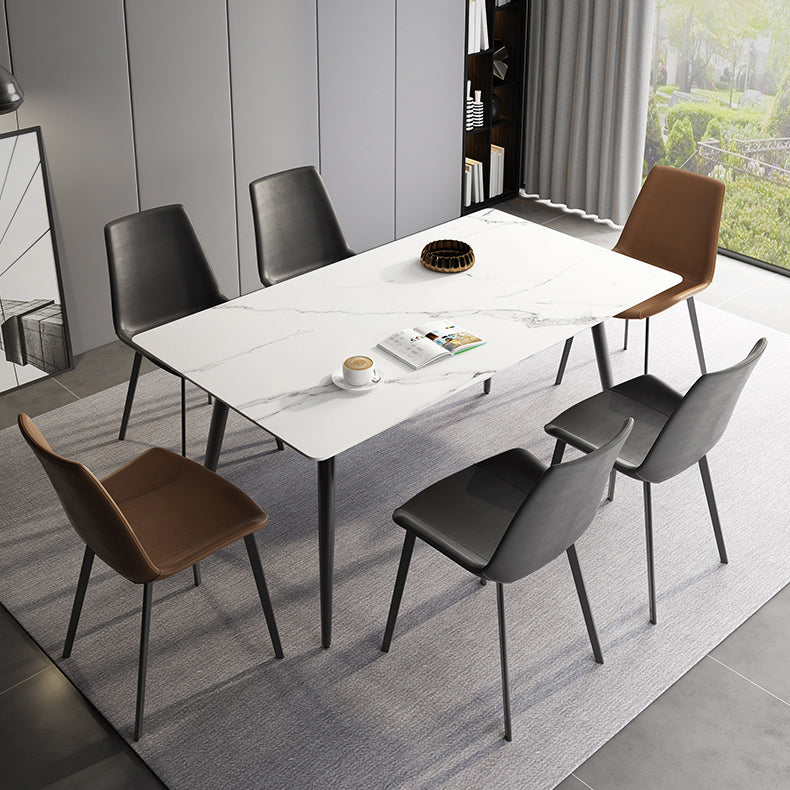 Modern Style Home Sintered Stone Dining Table 4 Legs Rectangular Table in White Clearhalo ' dining_table' 'Dining Tables & Seating' 'Dining Tables' 'furn' 'furn_dining_table' 'Furniture' 'furniture_dining_table' 'Kitchen & Dining Furniture' 'kitchen&dining_furn' 'kitchen' 'kitchen_dining_table' 3724027
