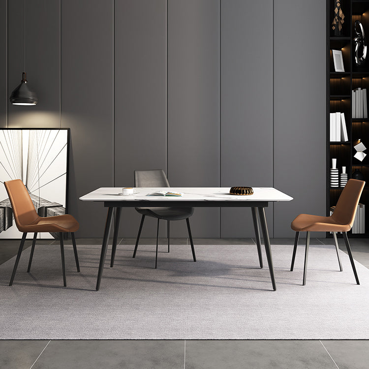 Modern Style Home Sintered Stone Dining Table 4 Legs Rectangular Table in White Clearhalo ' dining_table' 'Dining Tables & Seating' 'Dining Tables' 'furn' 'furn_dining_table' 'Furniture' 'furniture_dining_table' 'Kitchen & Dining Furniture' 'kitchen&dining_furn' 'kitchen' 'kitchen_dining_table' 3724028