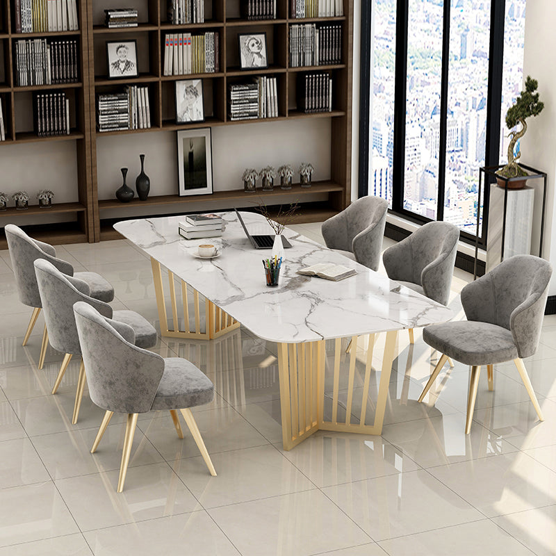 Rectangle Sintered Stone White Dining Table Glam Double Pedestal Table for Dining Room Clearhalo ' dining_table' 'Dining Tables & Seating' 'Dining Tables' 'furn' 'furn_dining_table' 'Furniture' 'furniture_dining_table' 'Kitchen & Dining Furniture' 'kitchen&dining_furn' 'kitchen' 'kitchen_dining_table' 3724062