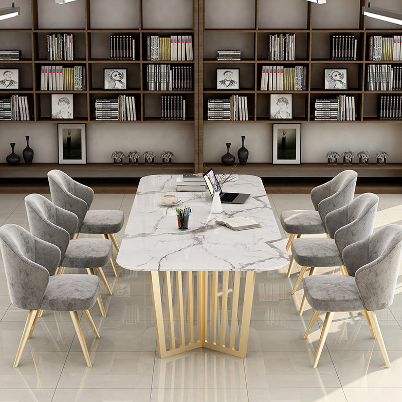 Rectangle Sintered Stone White Dining Table Glam Double Pedestal Table for Dining Room Clearhalo ' dining_table' 'Dining Tables & Seating' 'Dining Tables' 'furn' 'furn_dining_table' 'Furniture' 'furniture_dining_table' 'Kitchen & Dining Furniture' 'kitchen&dining_furn' 'kitchen' 'kitchen_dining_table' 3724063