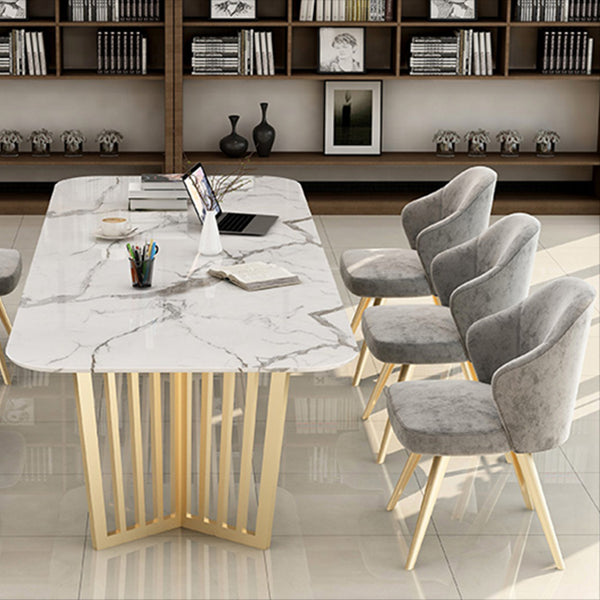 Rectangle Sintered Stone White Dining Table Glam Double Pedestal Table for Dining Room Clearhalo ' dining_table' 'Dining Tables & Seating' 'Dining Tables' 'furn' 'furn_dining_table' 'Furniture' 'furniture_dining_table' 'Kitchen & Dining Furniture' 'kitchen&dining_furn' 'kitchen' 'kitchen_dining_table' 3724064