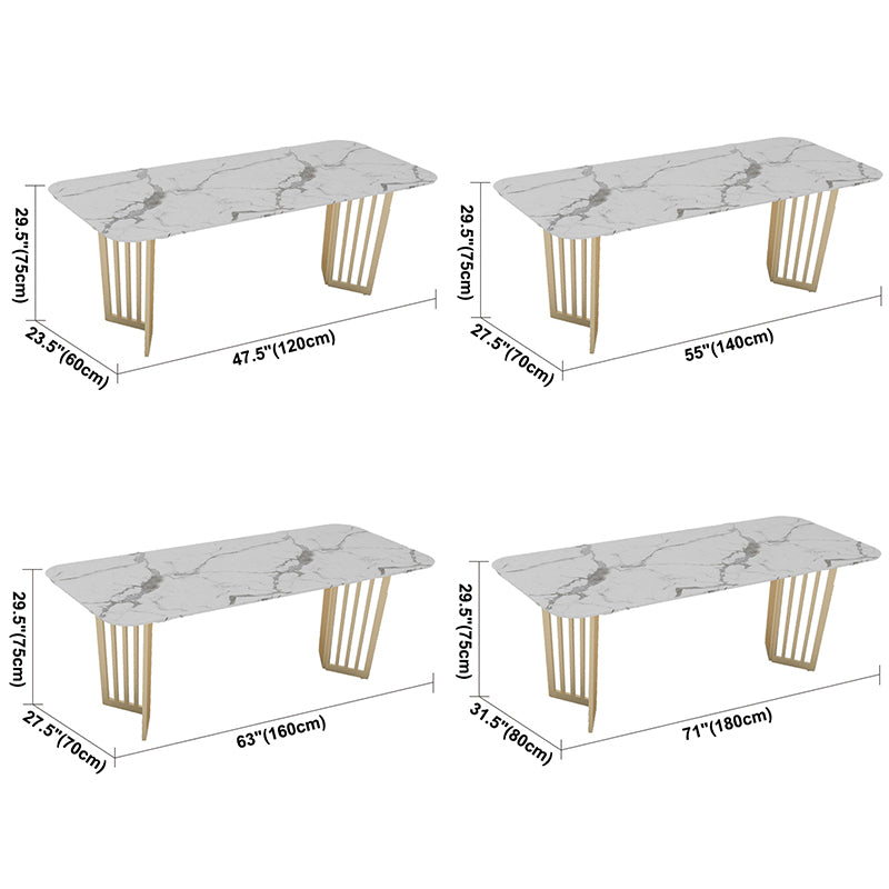 Rectangle Sintered Stone White Dining Table Glam Double Pedestal Table for Dining Room Clearhalo ' dining_table' 'Dining Tables & Seating' 'Dining Tables' 'furn' 'furn_dining_table' 'Furniture' 'furniture_dining_table' 'Kitchen & Dining Furniture' 'kitchen&dining_furn' 'kitchen' 'kitchen_dining_table' 3724069