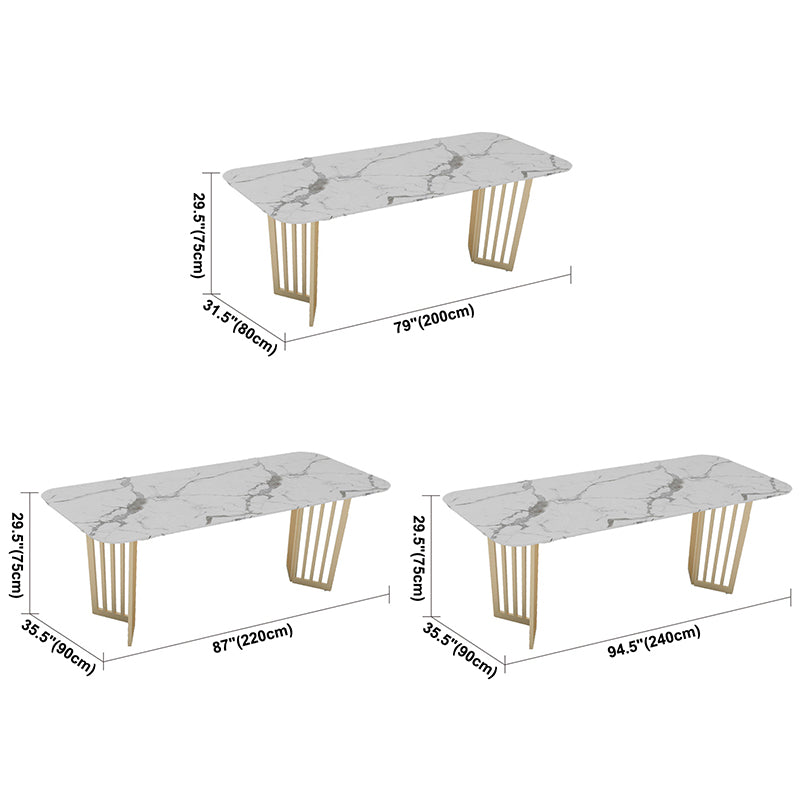 Rectangle Sintered Stone White Dining Table Glam Double Pedestal Table for Dining Room Clearhalo ' dining_table' 'Dining Tables & Seating' 'Dining Tables' 'furn' 'furn_dining_table' 'Furniture' 'furniture_dining_table' 'Kitchen & Dining Furniture' 'kitchen&dining_furn' 'kitchen' 'kitchen_dining_table' 3724070