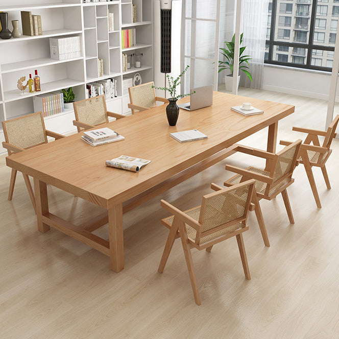 Rectangle Pine Solid Wood Table Modern Dining Table Trestle Base for Restaurant Clearhalo ' dining_table' 'Dining Tables & Seating' 'Dining Tables' 'furn' 'furn_dining_table' 'Furniture' 'furniture_dining_table' 'Kitchen & Dining Furniture' 'kitchen&dining_furn' 'kitchen' 'kitchen_dining_table' 3724080