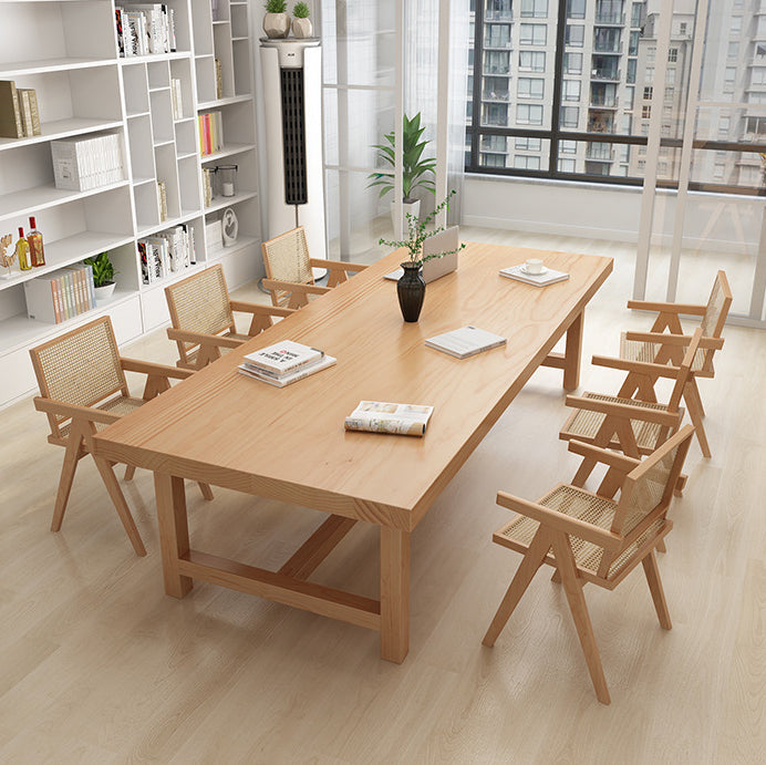 Rectangle Pine Solid Wood Table Modern Dining Table Trestle Base for Restaurant Clearhalo ' dining_table' 'Dining Tables & Seating' 'Dining Tables' 'furn' 'furn_dining_table' 'Furniture' 'furniture_dining_table' 'Kitchen & Dining Furniture' 'kitchen&dining_furn' 'kitchen' 'kitchen_dining_table' 3724087