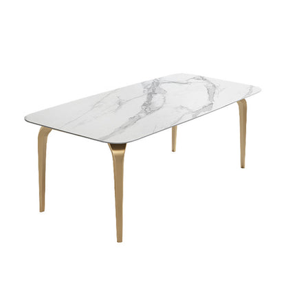 4 Legs Kitchen Dining Table Modern Luxury Style Rectangle Stone Dinette Table White Gold Clearhalo ' dining_table' 'Dining Tables & Seating' 'Dining Tables' 'furn' 'furn_dining_table' 'Furniture' 'furniture_dining_table' 'Kitchen & Dining Furniture' 'kitchen&dining_furn' 'kitchen' 'kitchen_dining_table' 3724095