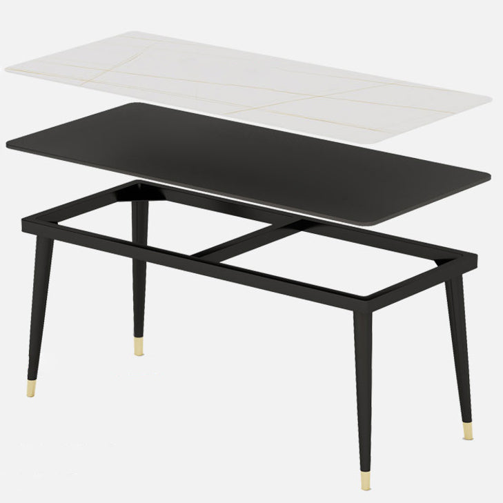 Simple Rectangle Shape Kitchen Dining Table Sintered Stone Dining Table with 4 Legs Base Clearhalo ' dining_table' 'Dining Tables & Seating' 'Dining Tables' 'furn' 'furn_dining_table' 'Furniture' 'furniture_dining_table' 'Kitchen & Dining Furniture' 'kitchen&dining_furn' 'kitchen' 'kitchen_dining_table' 3724155