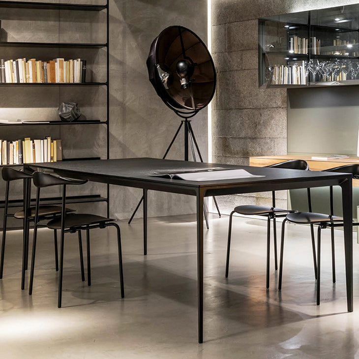 Sintered Stone Top Dining Table Rectangle Table in Grey with Metal Base and 4 Legs Clearhalo ' dining_table' 'Dining Tables & Seating' 'Dining Tables' 'furn' 'furn_dining_table' 'Furniture' 'furniture_dining_table' 'Kitchen & Dining Furniture' 'kitchen&dining_furn' 'kitchen' 'kitchen_dining_table' 3724173