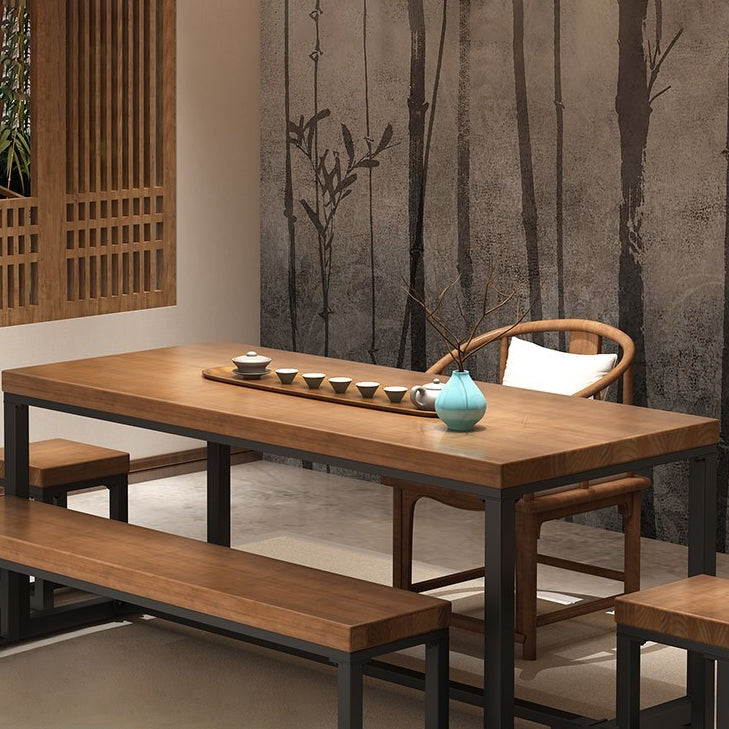 Industrial Rectangle Dining Table Pine Solid Wood Table with Trestle Base for Home Kitchen Dinner Clearhalo ' dining_table' 'Dining Tables & Seating' 'Dining Tables' 'furn' 'furn_dining_table' 'Furniture' 'furniture_dining_table' 'Kitchen & Dining Furniture' 'kitchen&dining_furn' 'kitchen' 'kitchen_dining_table' 3724194