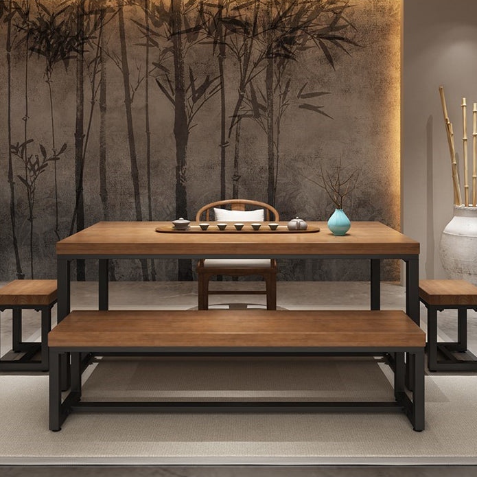 Industrial Rectangle Dining Table Pine Solid Wood Table with Trestle Base for Home Kitchen Dinner Clearhalo ' dining_table' 'Dining Tables & Seating' 'Dining Tables' 'furn' 'furn_dining_table' 'Furniture' 'furniture_dining_table' 'Kitchen & Dining Furniture' 'kitchen&dining_furn' 'kitchen' 'kitchen_dining_table' 3724207